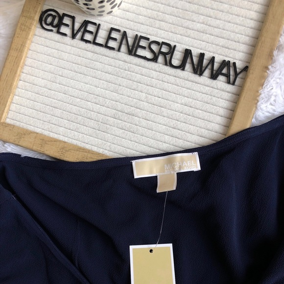 Michael Kors One Sleeve Navy Ruffle Top - Picture 6 of 8